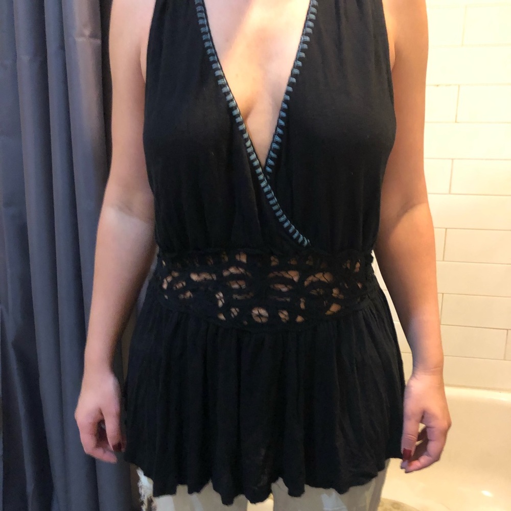 Black crochet flowy top